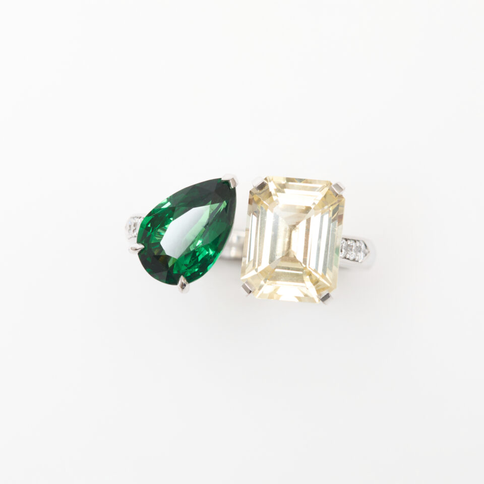 Bague Toi et moi Tsavorite et saphir