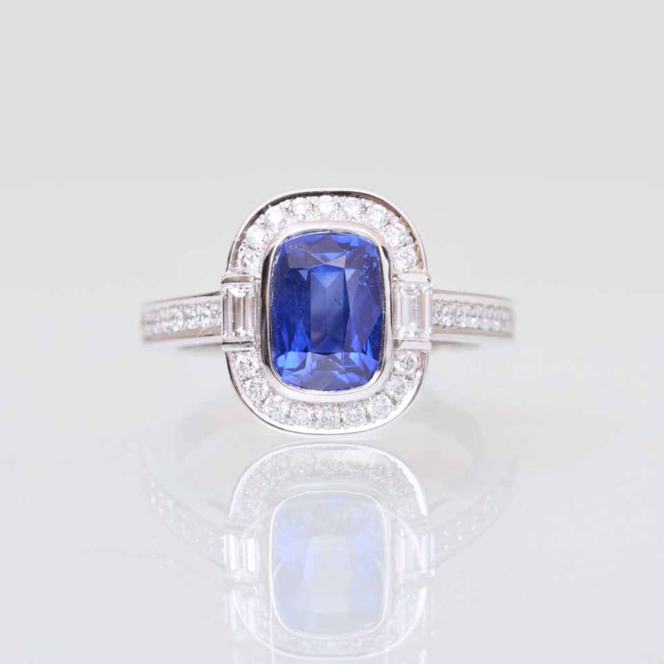 Bague Art Déco Saphir Bleu